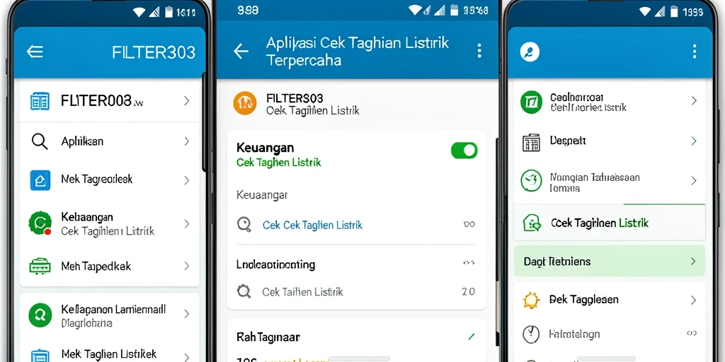 Antarmuka aplikasi FILTER303 menampilkan informasi tagihan listrik dengan jelas.