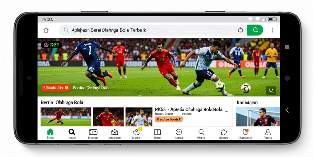 Tampilan antarmuka RK55 yang sederhana dan informatif untuk berita olahraga bola.