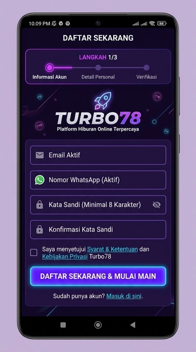 Tampilan halaman daftar turbo78