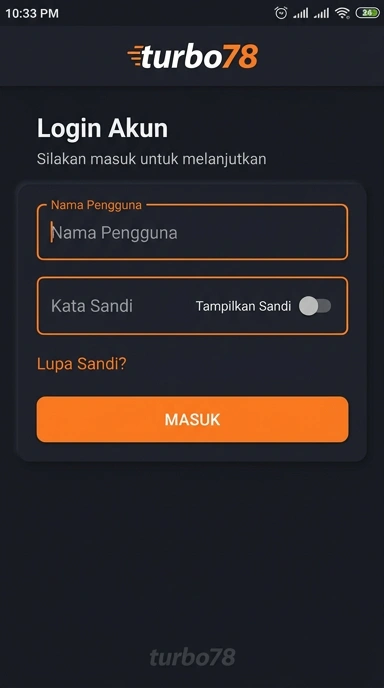 Tampilan halaman login turbo78